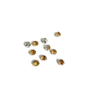 Silvery metal claws cup faceted round orange yellow sew-on rhinestones - diametre 4.8 mm - 10 pieces