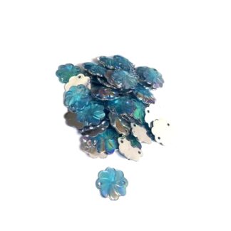 Silvery flat-back iridescent light blue flower sew-on rhinestones - size 12 mm - approximately 42 pieces