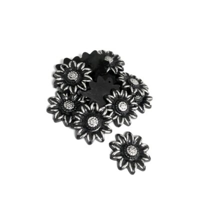 Flat-back silvery and black flower sew-on rhinestones - size 20 mm - approximately 13 pieces