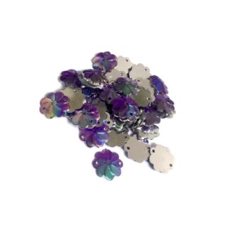 Flat-back iridescent violet flower sew-on rhinestones - size 12 mm - approximately 43 pieces
