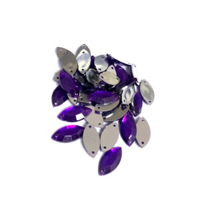 Faceted eye flat-back purple sew-on rhinestones - size 7 x 15 mm - approximately 40 pieces