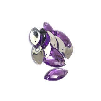 Faceted eye flat-back violet sew-on rhinestones - size 10 x 23 mm - approximately 13 pieces