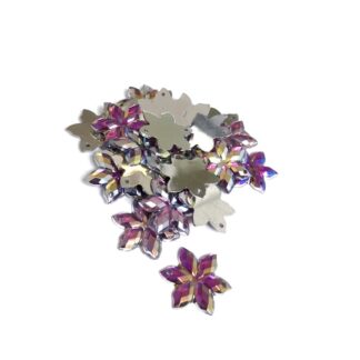Faceted flower flat-back iridescent pink and purple sew-on rhinestones - approximately 26 pieces