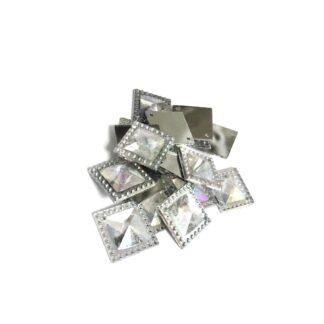 Iridescent flat-back silvery square pyramid sew-on rhinestones - size 19 mm - approximately 16 pieces