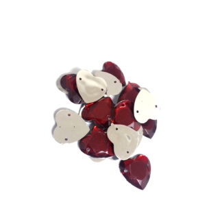 Faceted flat-back red heart sew-on rhinestones - size 14 mm - approximately 20 pieces