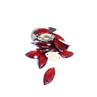 Faceted flat-back red eye sew-on rhinestones - size 9 x 20 mm - approximately 19 pieces