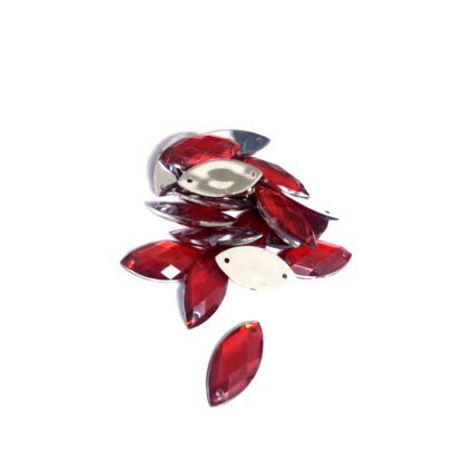 Faceted flat-back red eye sew-on rhinestones - size 9 x 20 mm - approximately 19 pieces