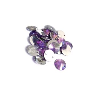 Faceted round flat-back iridescent violet sew-on rhinestones - diametre 12 mm - approximately 26 pieces