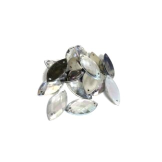 Faceted oval flat-back iridescent silvery eye sew-on rhinestones - size 10 x 20 mm - approximately 18 pieces