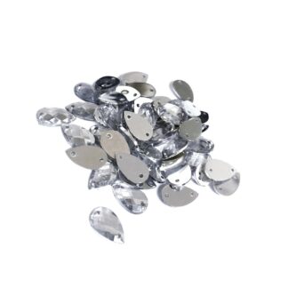 Faceted flat-back silvery drop sew-on rhinestones - size 7 x 13 mm - approximately 47 pieces
