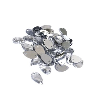 Faceted flat-back silvery drop sew-on rhinestones - size 7 x 13 mm - approximately 47 pieces