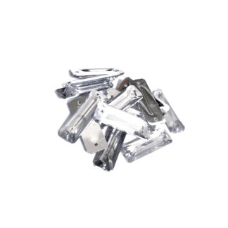 Faceted rectangular flat-back silvery sew-on rhinestones - size 8 x 24 mm - approximately 14 pieces