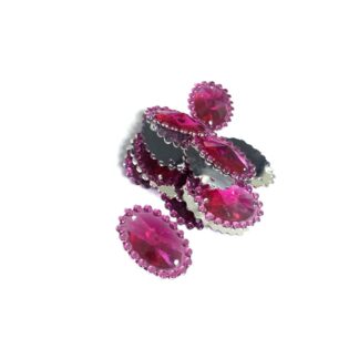 Faceted oval flat-back pink sew-on rhinestones - size 17 x 24 mm - approximately 14 pieces