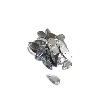 Faceted flat-back iridescent silvery drop sew-on rhinestones - size 7 x 12 mm - approximately 35 pieces