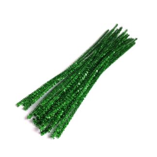 Glittery green chenille stems - diametre 7 mm - length 300 mm - 5 pieces