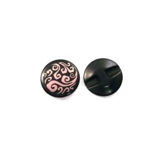 Light pink on black floral pattern plastic buttons - diametre 21 mm