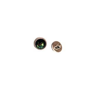 Iridescent green dome light golden metal-like base plastic buttons - diametre 12 mm - 2 pieces