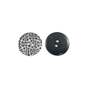 Two-hole round silvery swastika black plastic buttons - diametre 22 mm - 2 pieces
