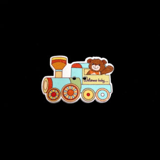 Two-hole colourful locomotive and brown bear wooden buttons - size 24 x 33 mm - 2 pieces