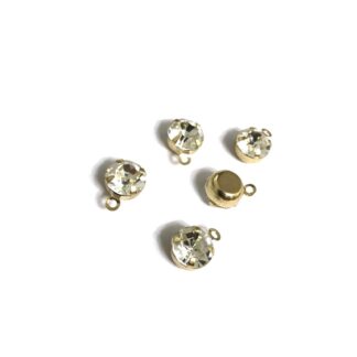 Golden metal claws cup faceted clear round rhinestone pendants - size 8 mm - 5 pieces