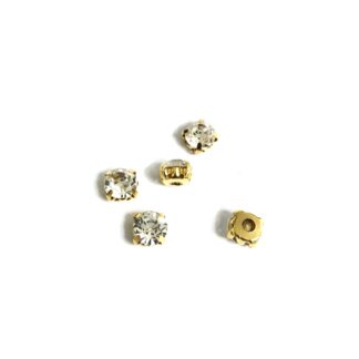 Golden metal claws cup faceted clear sew-on round rhinestones - size 9 mm - 5 pieces
