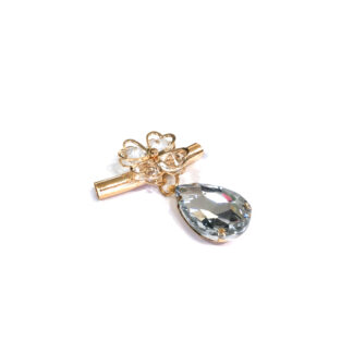 Golden metal flower tube decoration with clear rhinestone - size 40 x 50 mm