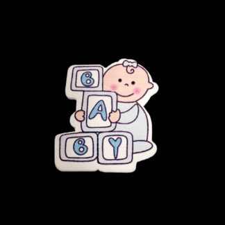 Pink blue cream white wooden BABY - size 35 x 40 mm - 2 pieces