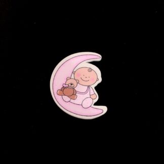 Pink brown cream white crescent baby and bear - size 35 x 38 mm - 2 pieces