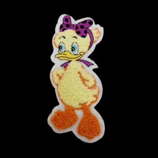 Yellow and orange duck with blue eyes and black and light purple headband garment applique by piece - size 56 x 140 mm