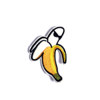 Yellow and white half-peeled banana with black sunglasses garment applique by piece - size 53 x 84 mm