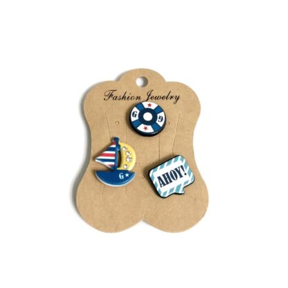 Boat helm and AHOY! pin badges - size 20 x 27 mm - 3 pieces