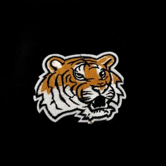 Black white and brown tiger head iron-on garment sticker by piece - size 58 x 69.5 mm