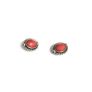 Faceted red rhinestones oval silvery metal bead - size 14 x 16 mm