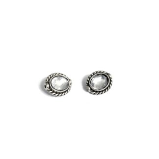 Faceted clear rhinestones oval silvery metal bead - size 13 x 15 mm