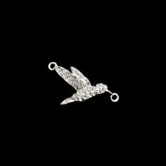 Clear rhinestones silvery metal bird connector - size 14 x 39 mm