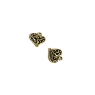 Golden metal filigree heart pendant - size 14 mm