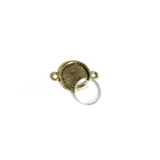 Golden metal bezel connector with glass dome cabochon - size 18 x 25 mm