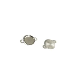 Silvery round bezel connector - size 13 x 20 mm