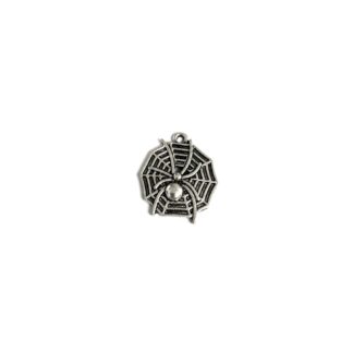 Silvery metal spider on net pendant - size 20 x 23 mm