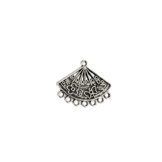 Silvery metal fan-shaped 7 hole earring connector pendant - size 28 x 30 mm