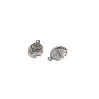Flat oval silvery metal Peace love & happiness pendant - size 13 x 20 mm