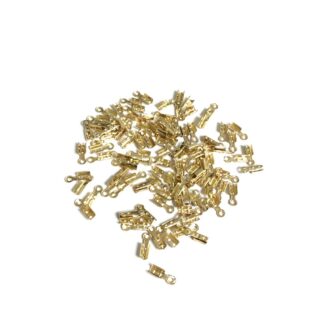 Golden metal fold over cord ends - size 3 x 8 mm - weight 5 g