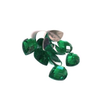 Faceted silvery flat-back green drop sew-on rhinestones - size 12.5 x 16 mm - 10 pieces