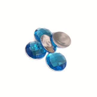 Faceted round silvery flat-back light blue sew-on rhinestones - diametre 20 mm - 5 pieces