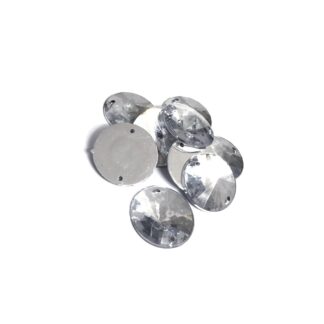 Faceted round flat-back silvery sew-on rhinestones - diametre 17.5 mm - 10 pieces