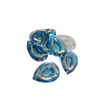 Golden and light blue drop sew-on rhinestones - size 25 x 28 mm - 8 pieces