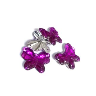 Silvery-back pink butterfly sew-on rhinestones - size 23 x 29 mm - 4 pieces