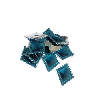 Faceted silvery flat-back greenish blue diamond sew-on rhinestones - size 20 x 26 mm - approximately 16 pieces