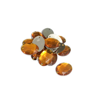 Faceted oval flat-back orange sew-on rhinestones - size 12.5 x 17.5 mm - 16 pieces