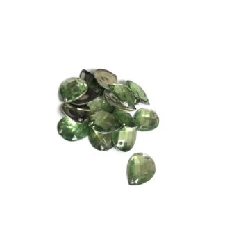 Faceted silvery flat-back light green drop sew-on rhinestones - size 12.5 x 17.5 mm - approximately 18 pieces